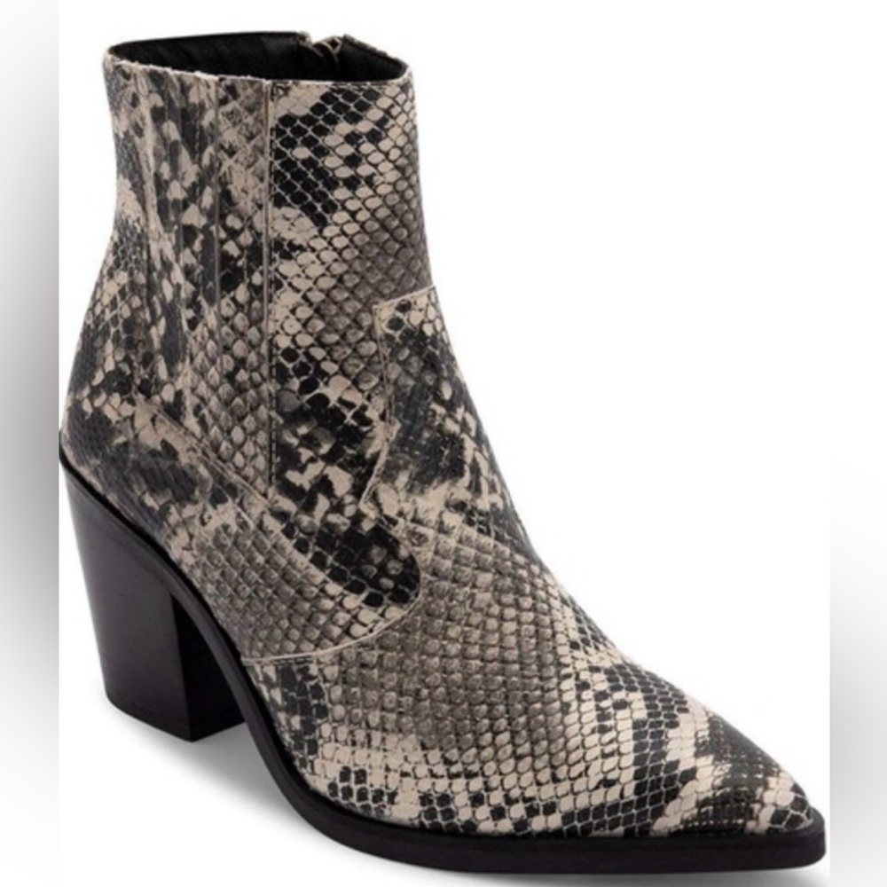 Genuine leather Ankle Boots- snake skin print